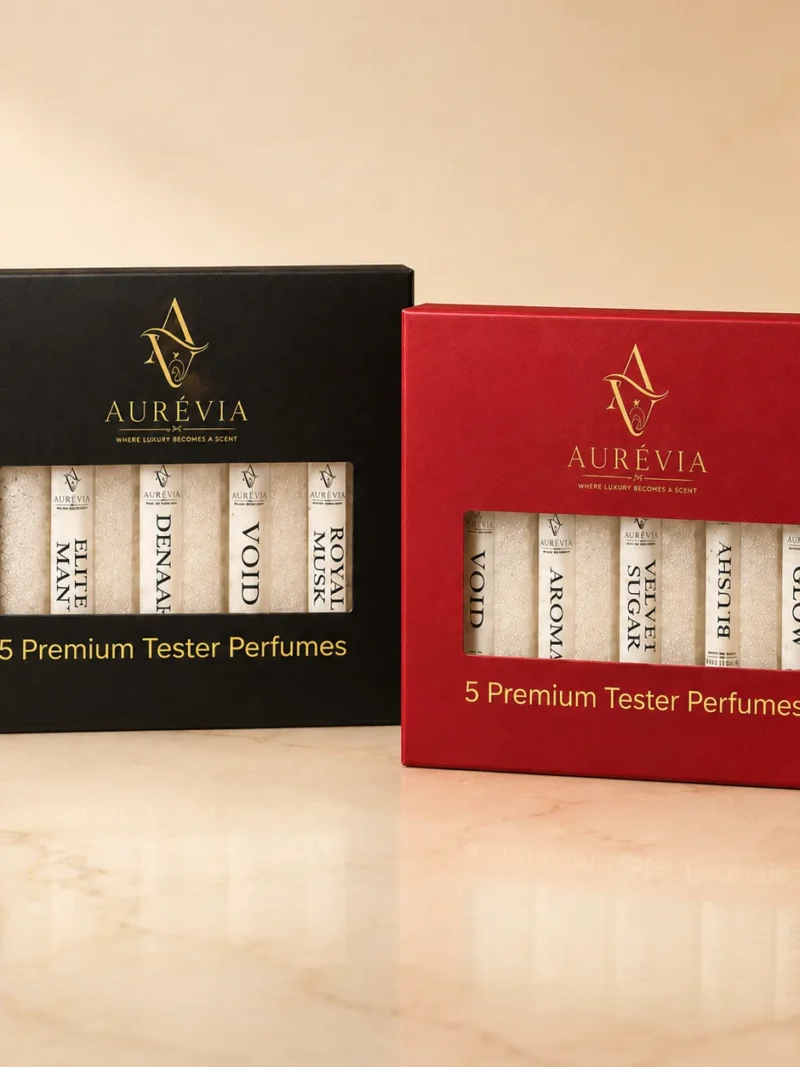 Aurevia premium perfume tester box in Pakistan – black and red variants